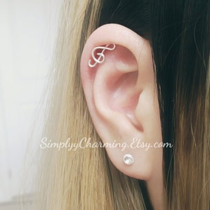 Treble Cleff Music Note Cartilage Earring Helix Jewelry - Sterling Silver, 14K Gold Filled