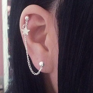 Star Helix Cartilage Chain Earring Double Lobe Piercings Helix Studs Ear Cuff Multiple Piercing Jewelry Tiny Star Charm Dangle Earrings