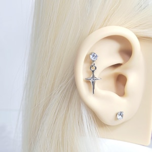 Dangly Cross Helix Earring, Christian Cross Cartilage Stud Earring Dangly Cross Cartilage Earrings Surgical Steel Catholic Religious Jewelry
