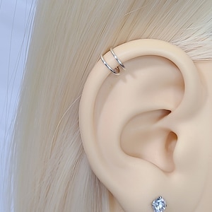 Fake Double Hoop Cartilage Helix Ear Cuff Fake Clip On Faux Cuff Earring Small Hoops Dainty Jewelry - Sterling Silver/14K Gold Filled