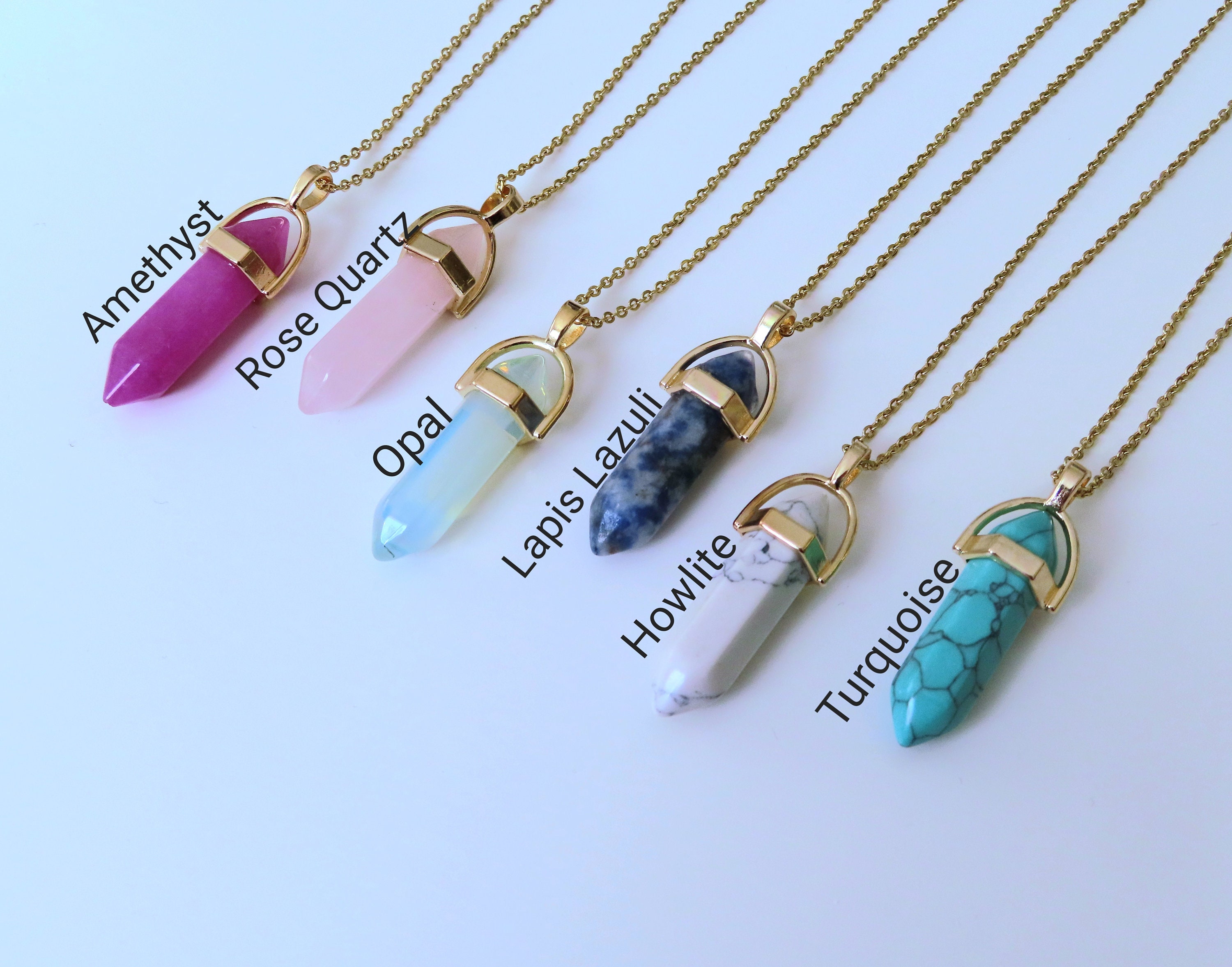 Crystal Necklaces Gemstone Point Pendant Necklace, Amethyst