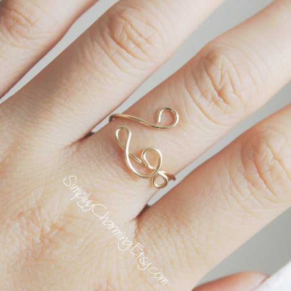 Treble Clef Music Note Ring G Clef Unique Regular/Knuckle/Midi Adjustable Ring Music Band Lover - Sterling Silver, 14K Gold Filled