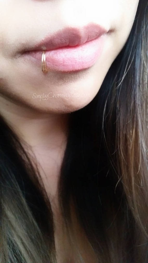 Fake Lip Ring Slim Double Hoop Clip On Fake Lip Piercing Ring Circle Faux  Body Jewelry Tiny Hoop Sterling Silver/14K Gold Filled