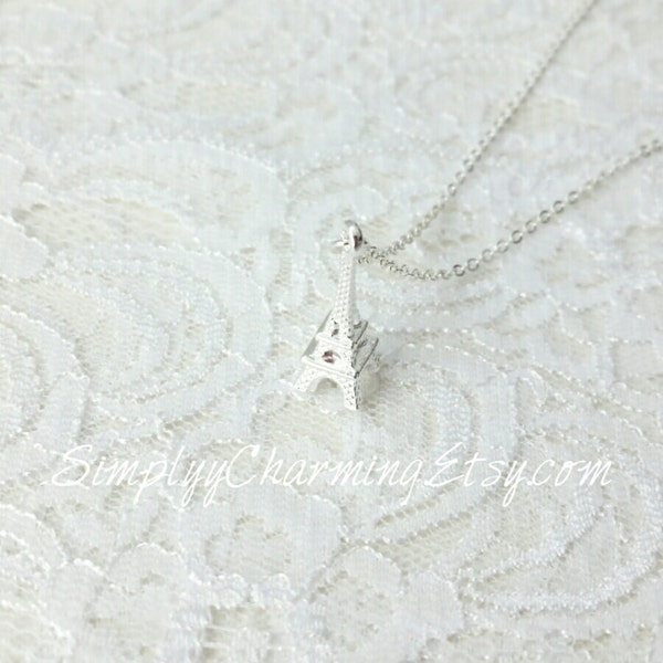 thumbnail image 2 of Jewelryboxes 3D Eiffel Tower Pendant Necklace – Silver Plated, 18 Inch Chain 2 of 2