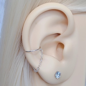 Fake Conch Ear Cuff Chain Earring Clip On Helix Cartilage Earring No Piercing Single Double Chain Ear Cuff - Sterling Silver/14K Gold