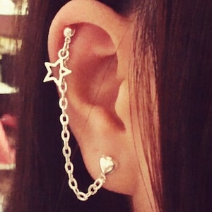 Star Double Lobe Cartilage Chain Earring Helix Cartilage To Lobe Double Piercing Stud Earring Tiny Star Charm