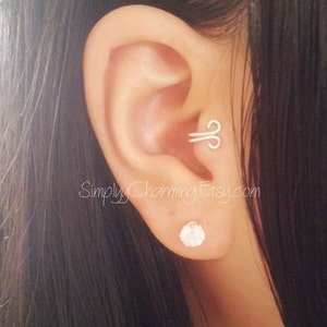 Fake Tragus Ear Cuff Swirl Earring, Tragus Clip On Cuff No Piercing, Earring Fake Tragus Faux Tragus Earring - Sterling Silver/14K Gold