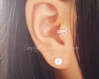 Fake Tragus Ohr Cuff Swirl Ohrring, Tragus Clip On Cuff Kein Piercing, Ohrring Fake Tragus Faux Tragus Ohrring - Sterling Silber/14K Gold