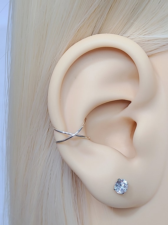 Fake Conch Ear Cuff Criss Cross X Conch Fake Clip on Earring Faux No Piercing Required Cartilage Helix Jewelry Sterling Silver 14k Gold Etsy UK