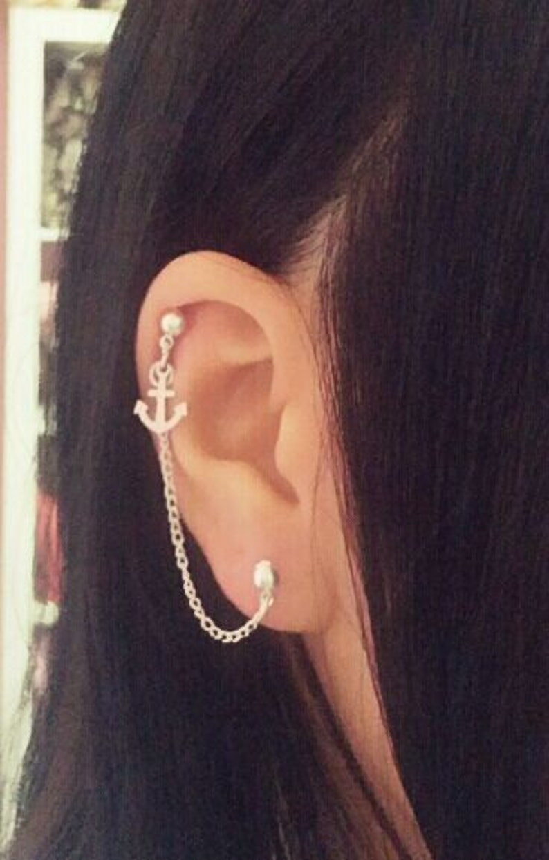 Tiny Anchor Cartilage Chain Earring Double Lobe Helix Ear Cuff Etsy