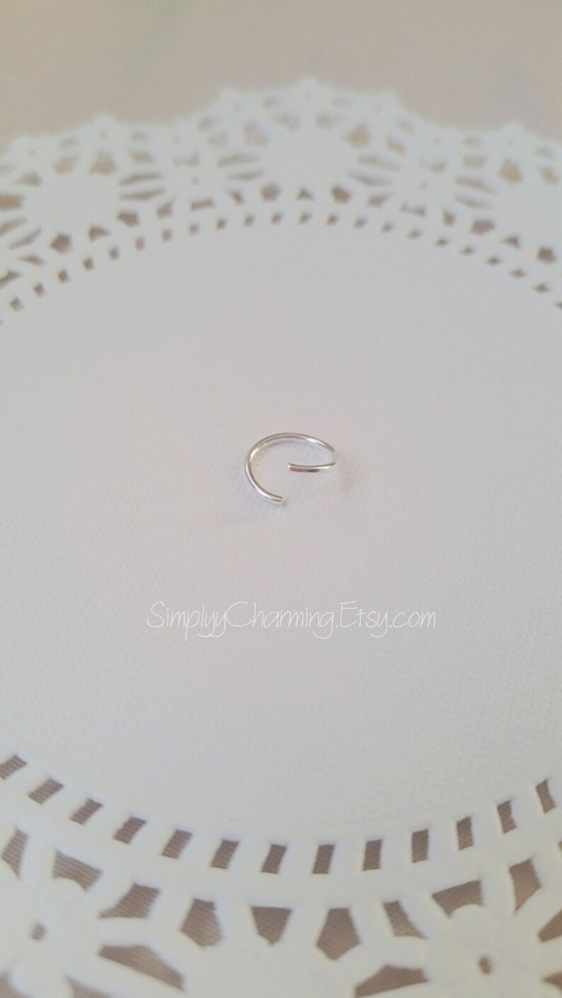 Leaf Cartilage Hoop Earring, Helix Hoop Earring, Conch Earring, Dangle Cartilage Hoop, Ear Cuff, Silver Tiny Leaf Charm 18 Gauge Hoop image 4