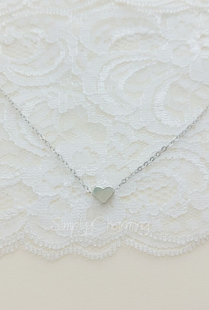 Tiny Heart Necklace Little Dainty Small Silver Love Elegant