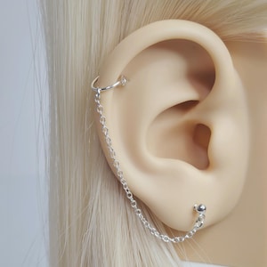 Helix Cartilage Stud Hoop Chain Ear Cuff Earring, Lobe To Cartilage Helix Conch Cuff Earring Fake Clip On Non Pierced Helix Cartilage