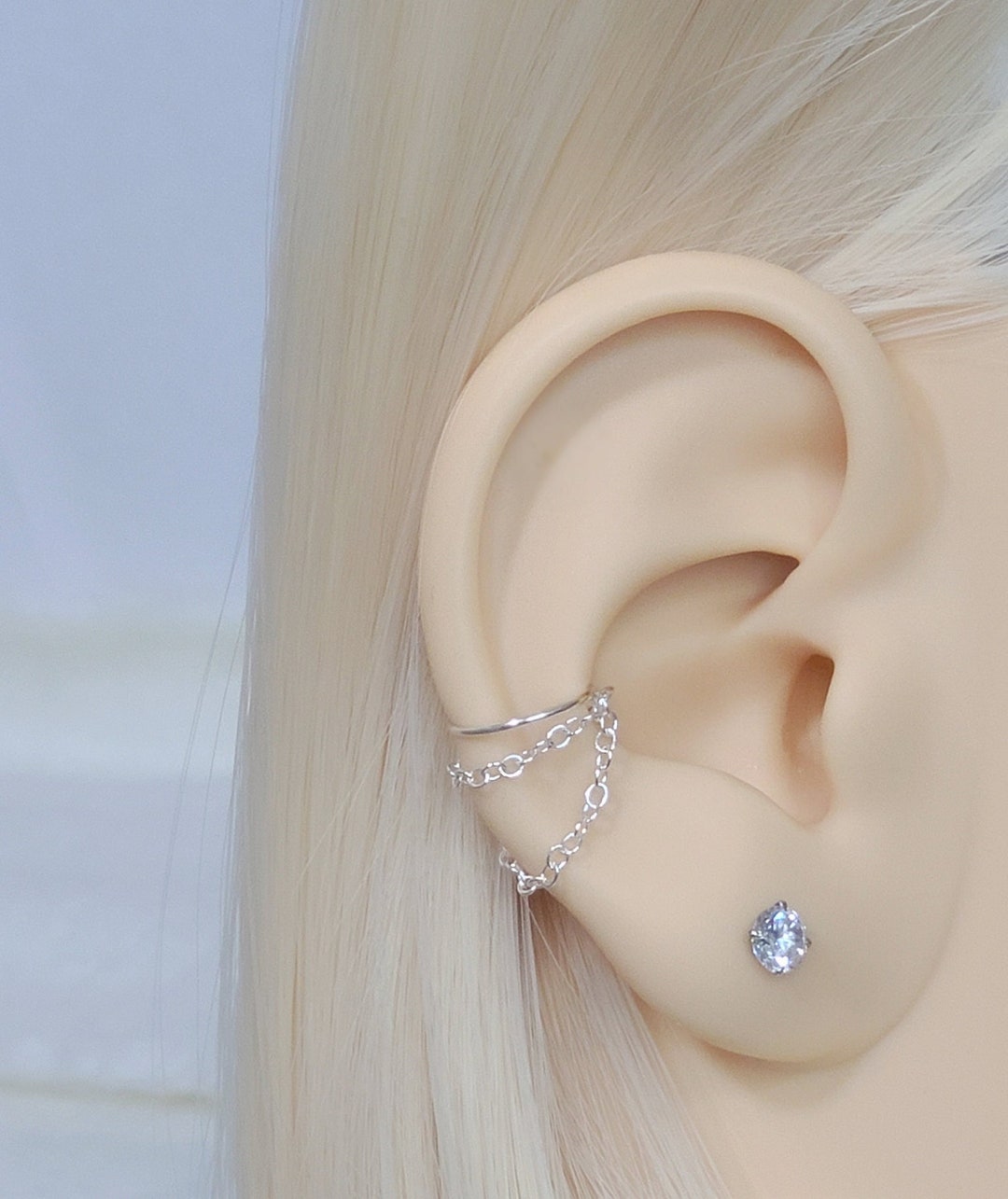 Conch Ear Cuff, Fake Clip on Conch Earring, Single or Double Chain ...