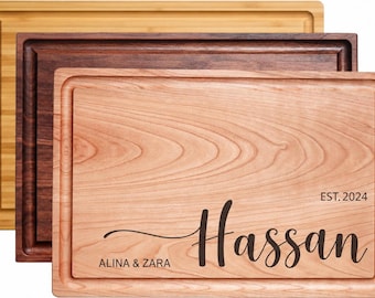 Custom Engraved Wooden Cutting Board, Personalized Wedding Gift, Bridal Shower, Anniversary, Housewarming
