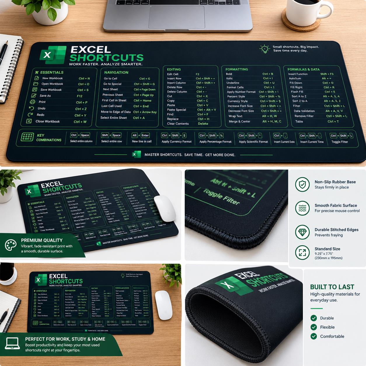 Excel Shortcuts Desk Mat Finance & Accounting Cheat Sheet Mousepad
