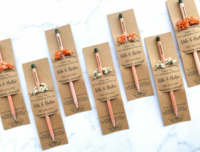 Personalized Wedding Pencil Thank You Favors, Custom Eco Friendly Personalized Wedding Pencil Thank You Favors, Custom Eco Friendly