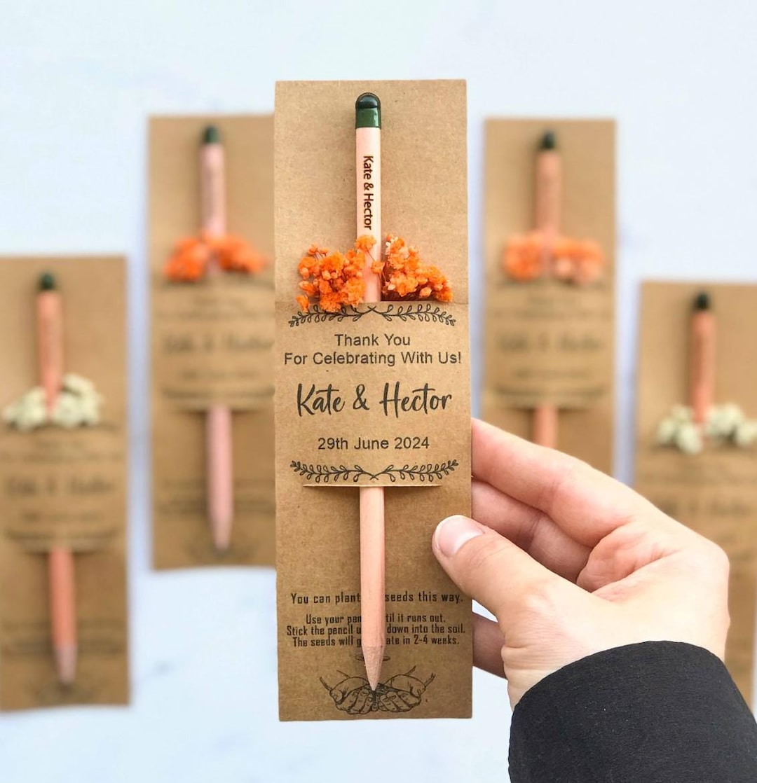 Personalized Wedding Pencil Thank You Favors, Custom Eco Friendly Personalized Wedding Pencil Thank You Favors, Custom Eco Friendly