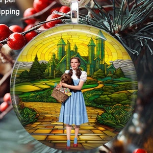 Wizard of Oz Dorothy and Toto 2 Christmas Tree Ornament - Wizard of Oz Holiday Ornament - Large 2 1/4 Inch Image Ornament - Toto Gift Idea