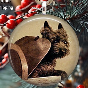 Wizard of Oz Toto in Basket Christmas Tree Ornament - Wizard of Oz Holiday Ornament - Large 2 1/4 Inch Image Ornament - Toto Christmas Gift