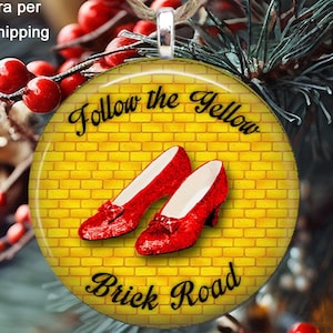 Follow the Yellow Brick Road Christmas Tree Ornament - Wizard of Oz Holiday Ornament - Large 2 1/4 Inch Wizard of Oz Christmas Ornament Gift