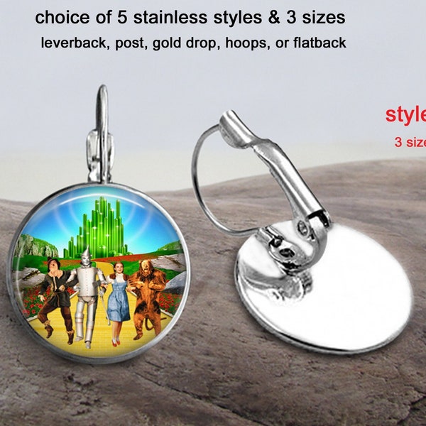 Wizard of Oz 1 Stainless Earrings Jewelry - Choice of 5 Styles & 3 Sizes - All Stainless, 1 Gold 12mm Drop - Emerald City Wizard Oz Earrings