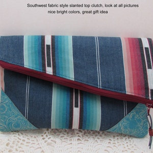 Southwest Style Foldover Slant Clutch Bag - Southwest Handbag Clutch -  Eco Couture Clutch With Leather Like Corners - Southwest Bag Gift