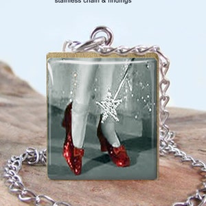 Wizard of Oz 7 Necklace Jewelry - Ruby Red Slippers 3 Stainless Scrabble - Choose Letter, Pendant, Necklace or Keychain - Wizard of Oz Gift
