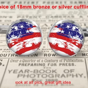 Flag Cufflinks - Choice of 18mm Bronze or Silver Cufflinks - Groom Cufflinks - Patriotic Cufflinks - USA Flag Accessories Gift - Bronze Gift