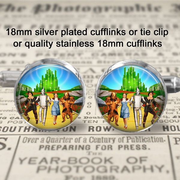 Wizard of Oz Emerald City Cufflinks or Tie Clip - Choose 18mm Silver Plated or Stainless Cufflinks - Groom, Party, Birthday, Anniversary