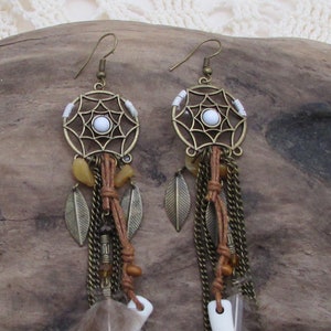 Brown Feather Dreamcatcher Dangle Style Earrings Jewelry - 4 1/2 Inch Drop Jewelry - Brown Feather Earring Accessory - Feather Gift Earrings
