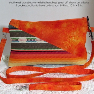 Southwest Crossbody or Wristlet Bag - Bold Southwest Colors Crossbody or Clutch -  Eco Couture Clutch, Pockets - Crossbody Handbag Gift Idea