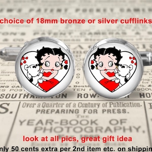 Betty Boop Cufflinks Accessory - Choice of 18mm Bronze or Silver Cufflinks - Party, Birthday, Anniversary, Prom, Wedding Gift Idea Accessory