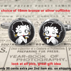 Betty Boop Cufflinks 2 Accessory - Choice of 18mm Bronze or Silver Cufflinks - Party, Birthday, Anniversary, Prom, Wedding Gift  Accessory