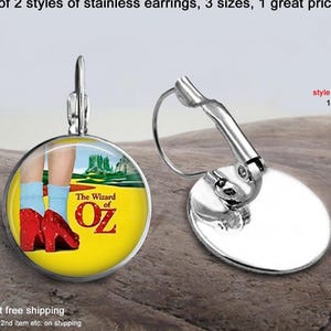 Wizard of Oz Ruby Slippers Stainless Earrings, Leverback or Fishhook, 14mm & 16mm Sizes