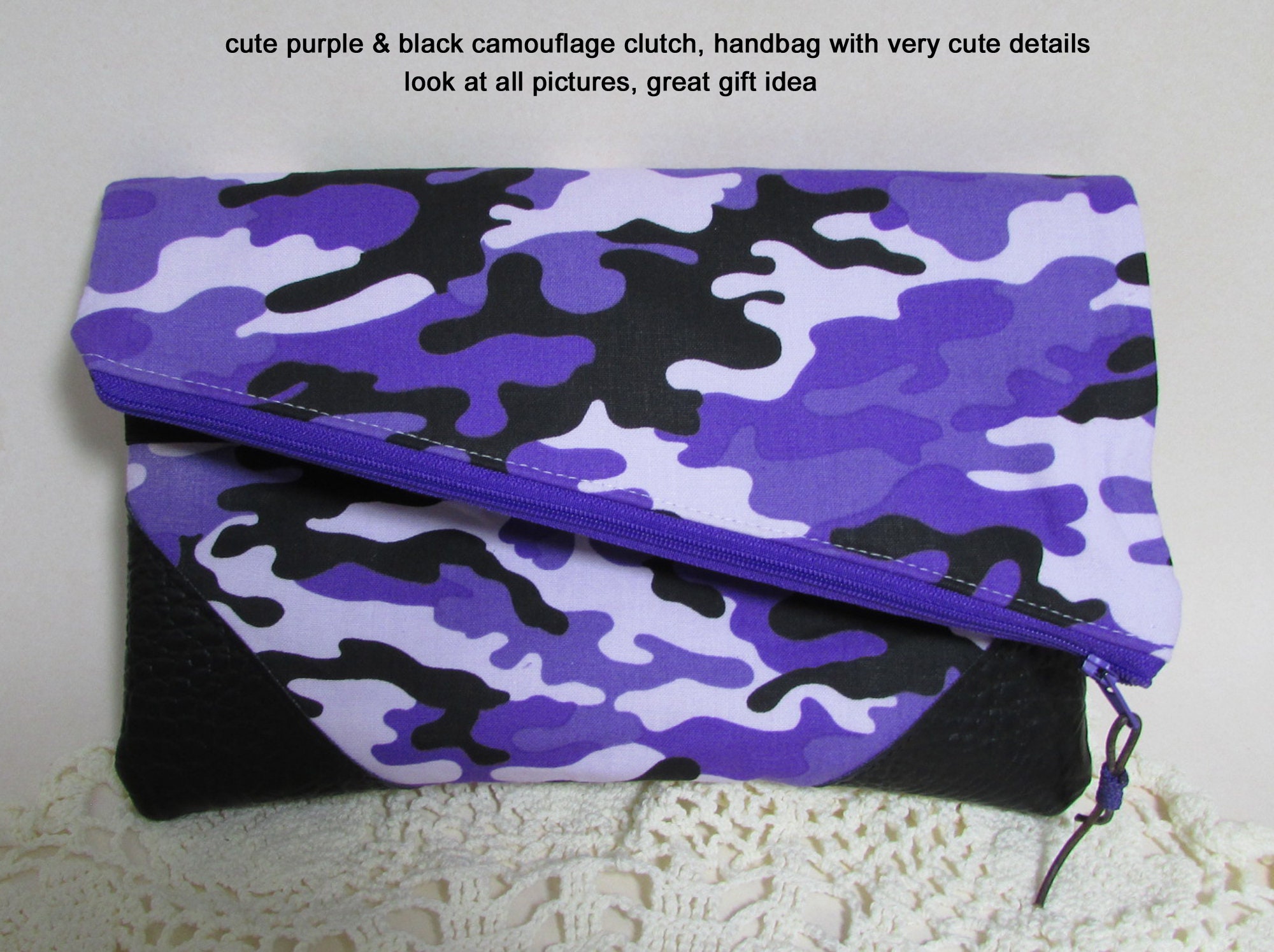 Purple Camo Foldover Slant Clutch Bag - Camo Handbag Clutch  display picture 2