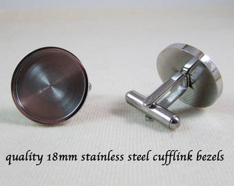 Quality 18mm Stainless Steel Cufflink Blank Bezels - Quality Accessories - Wedding - Gift Idea - Suit Accessory Tuxedo Accessory - Jewelry
