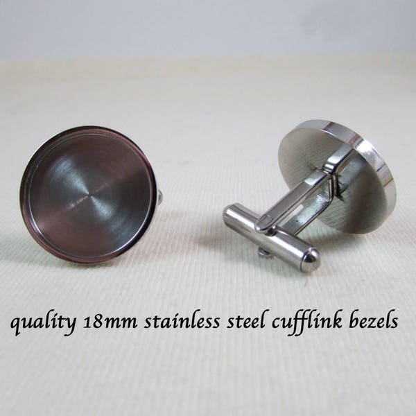 Quality 18mm Stainless Steel Cufflink Blank Bezels - Quality Accessories - Wedding - Gift Idea - Suit Accessory Tuxedo Accessory - Jewelry