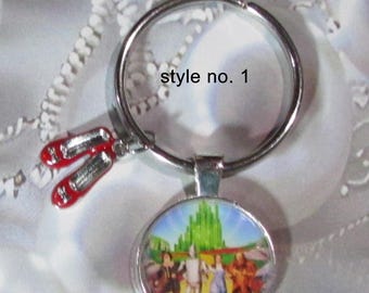 Wizard of Oz Keychain - Choice of 8 Oz Styles - Stainless Keyring - Wizard of Oz Gift Idea - Ruby Slippers Charm - Gift for Him or Her