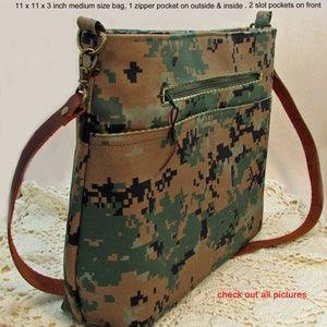 Digital Camo Shoulder Handbag - Camoflauge Fabric - Canvas Shoulder Purse Handbag - Med Size 11 x 11 x 3 inches Purse, 35 Inch Leather Strap