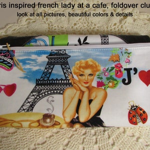 Paris Lady Foldover Clutch Bag - Pulsera de bolso francés - Embrague de alta costura ecológica con esquinas similares a cuero - Lindo café bolso francés idea de regalo