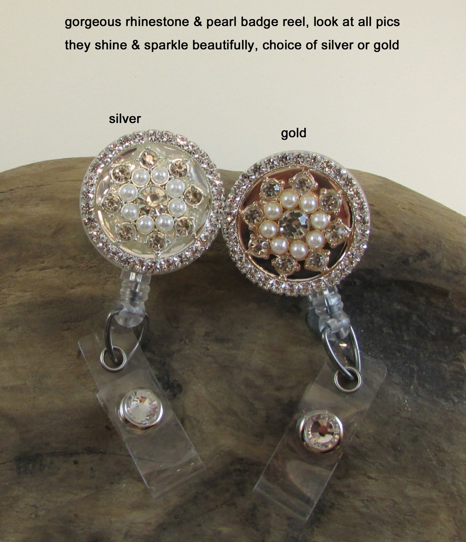 Rhinestone and Pearl Badge Reel Name Badge ID Holder Nurse Etsy