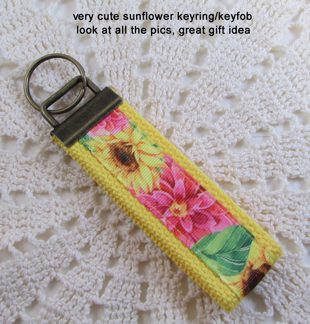 Little Key Chain Sunflower 2 Print Mini Key Fob Key Chain - Cute Design Key Holder ...