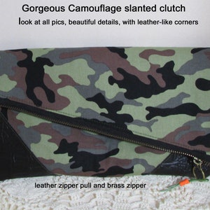 Camouflage 3 Foldover Slant Clutch Bag - Camo Handbag Clutch -  Eco Couture Clutch With Leather Like Corners - Camouflage Bag Gift Idea