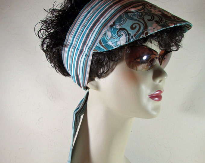 2 in 1 Scarf/visor Headband Floral Stripe Blue Brown White Etsy