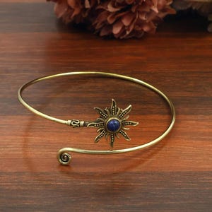 Gold lapis lazuli Sun Goddess Arm Cuff Bracelet | Boho Celestial Upper Arm Bangle |