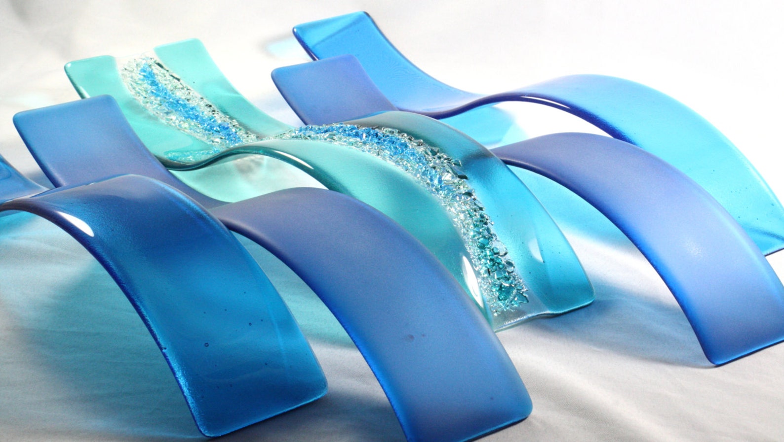 Fused Glass Wall Art Sculptures LARGE 24 Length Ocean Waves, Beach