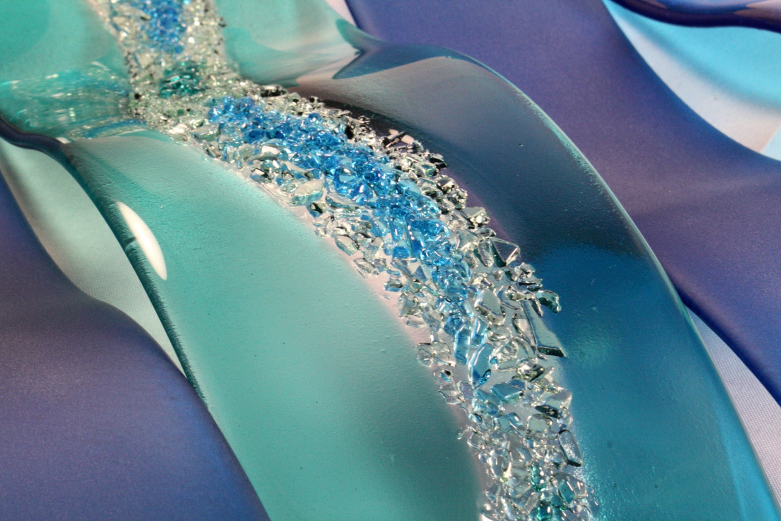 Fused Glass Wall Art Sculptures LARGE 24 Length Ocean Waves, Beach