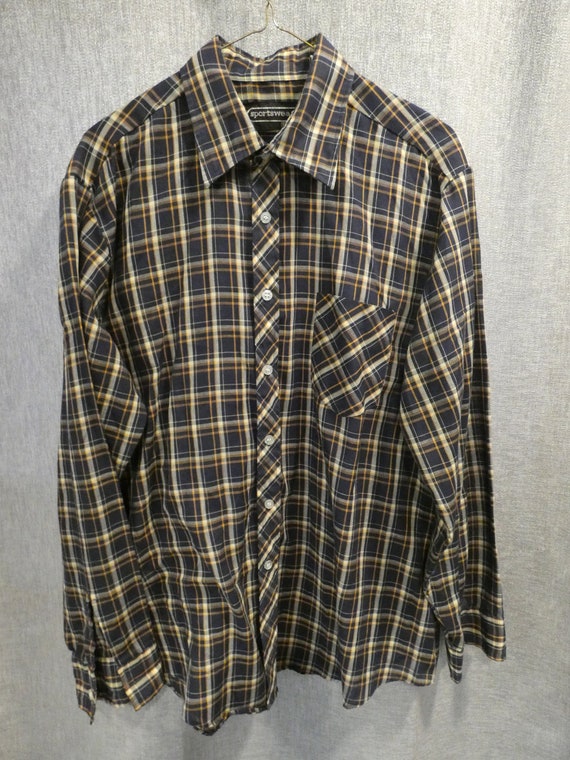 Vintage Vtg Sears Sportswear Brown Plaid Shirt - … - image 1