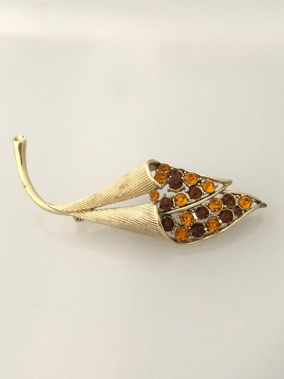 Vintage Gold Orange Brown Cornucopia Brooch Pin